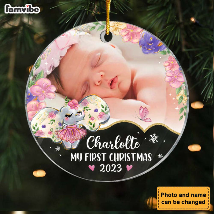 Personalized Baby Gift My First Christmas Elephant Circle Ornament 28178 1
