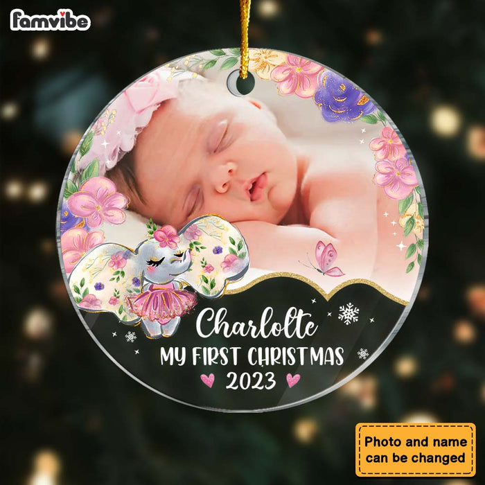 Personalized Baby Gift My First Christmas Elephant Circle Ornament 28178 1