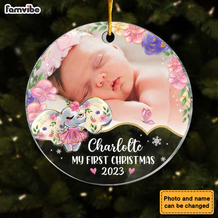 Personalized Baby Gift My First Christmas Elephant Circle Ornament 28178 1