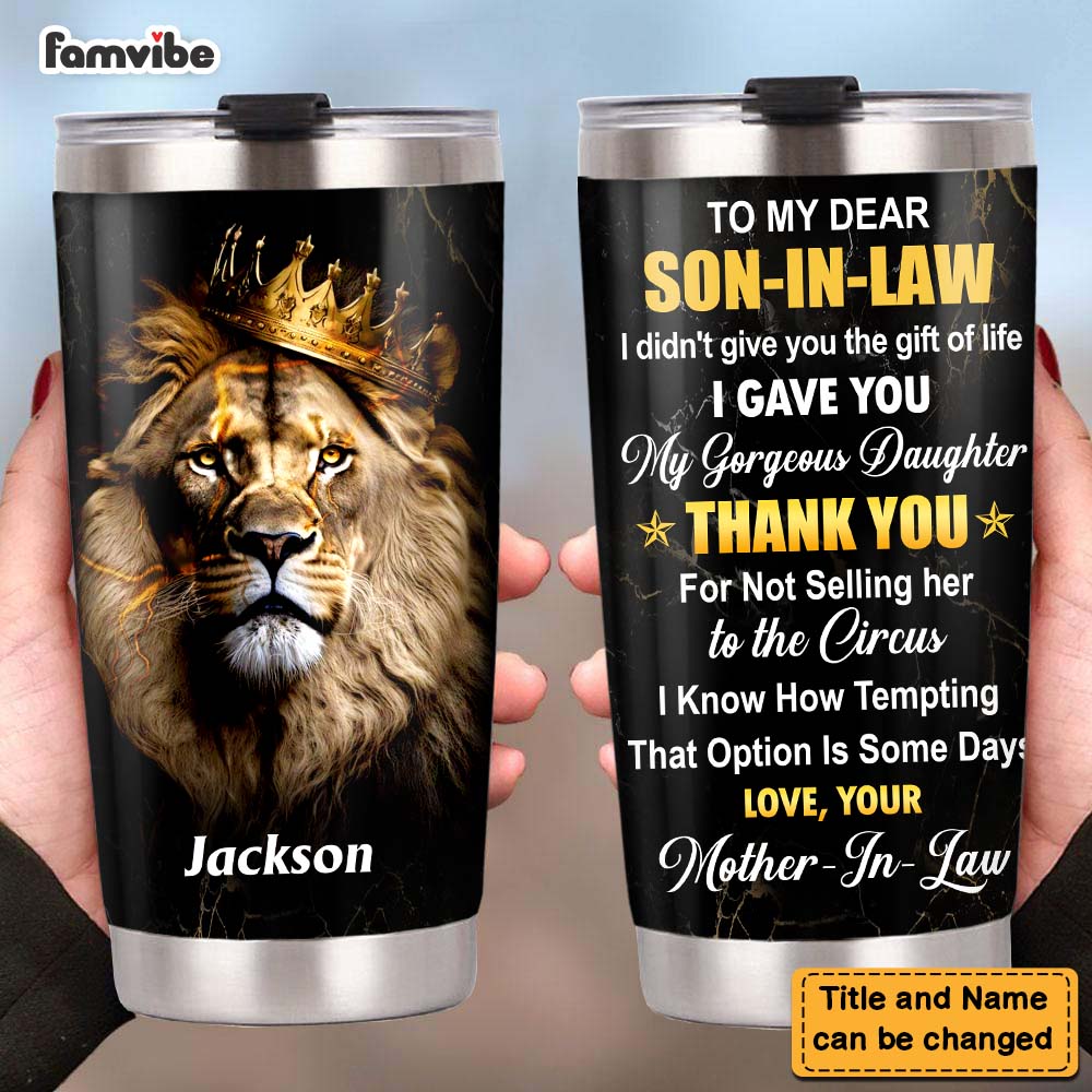 Personalized Gift For Son-In-Law Lion Steel Tumbler 28180 Primary Mockup