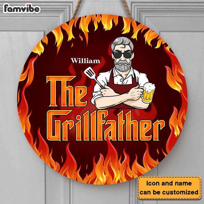 Personalized Gift For Grandpa The Grillfather Round Wood Sign 28207 1