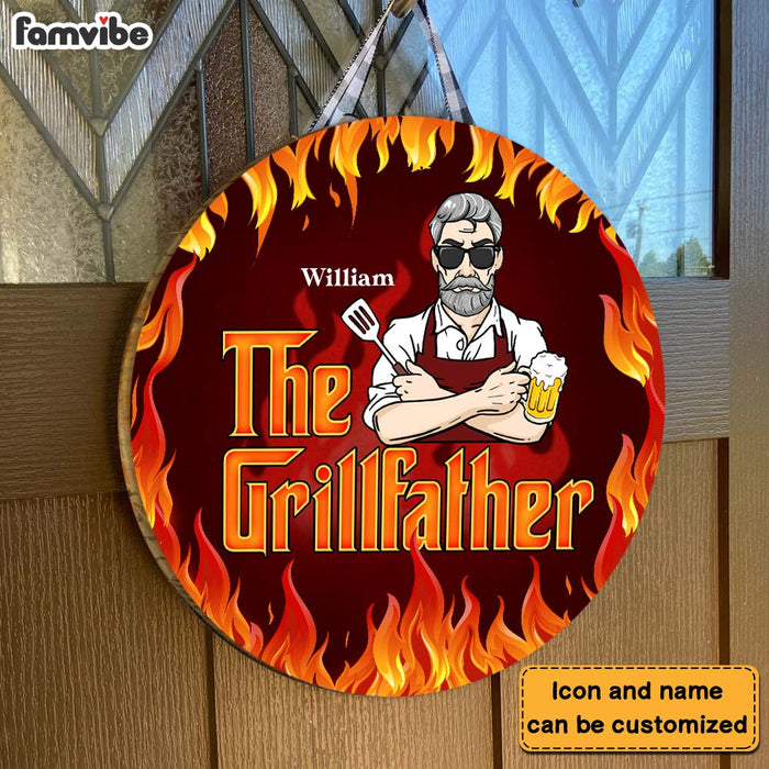 Personalized Gift For Grandpa The Grillfather Round Wood Sign 28207 1