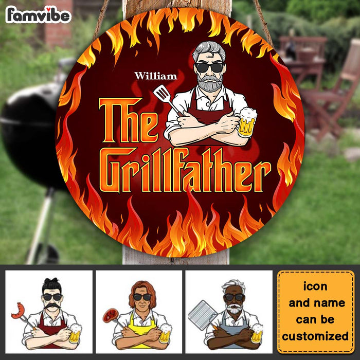 Personalized Gift For Grandpa The Grillfather Round Wood Sign 28207 1