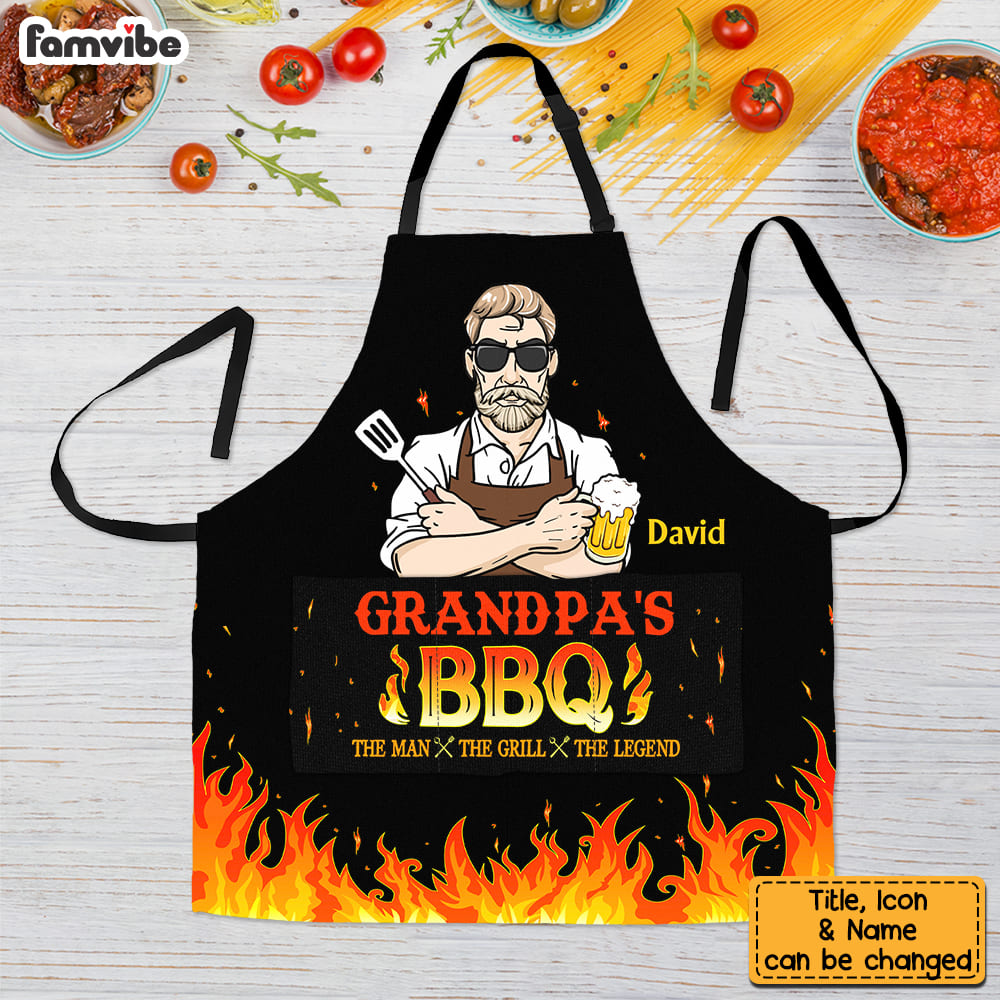 Personalized  The Man The Grill The Legend Grandpa Gift Apron With Pocket 28226 Primary Mockup