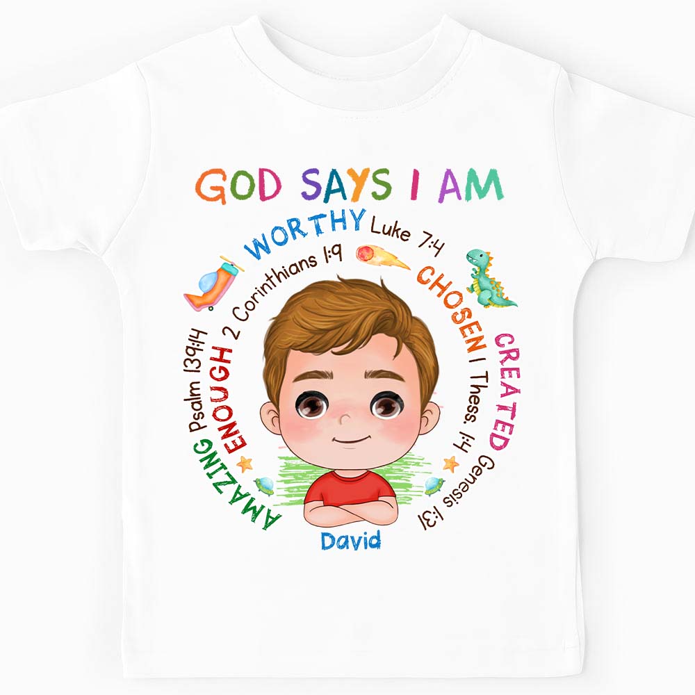 Personalized Gift For Grandson God Says I Am Christian Kid T Shirt 28233 Mockup 2