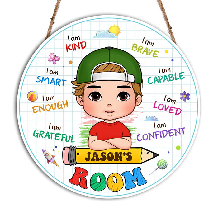 Personalized  I Am Affirmation Grandson Gift Round Wood Sign 28240 1