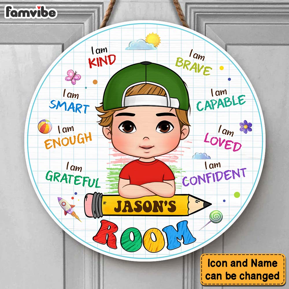 Personalized  I Am Affirmation Grandson Gift Round Wood Sign 28240 Primary Mockup