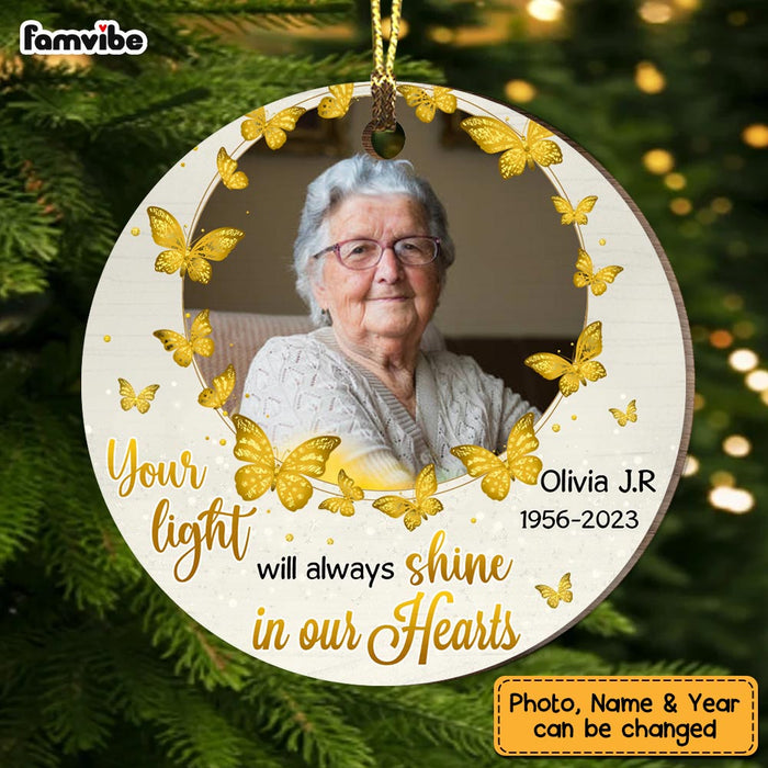 Personalized 'Your Light Shine On Our Heart' Photo Memorial Circle Ornament 28253 1