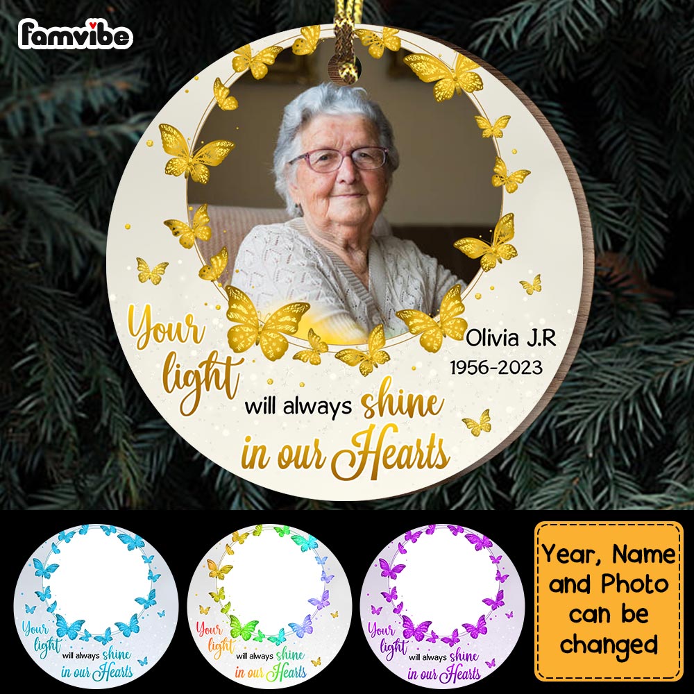 Personalized 'Your Light Shine On Our Heart' Photo Memorial Circle Ornament 28253 Primary Mockup