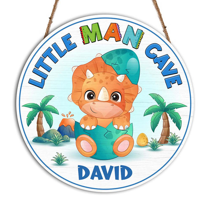 Personalized Gift For Grandson Little Man Cave Round Wood Sign 28261 1