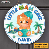 Personalized Gift For Grandson Little Man Cave Round Wood Sign 28261 thumb 1