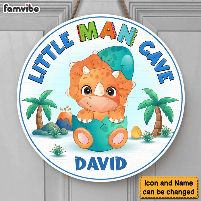 Personalized Gift For Grandson Little Man Cave Round Wood Sign 28261 1