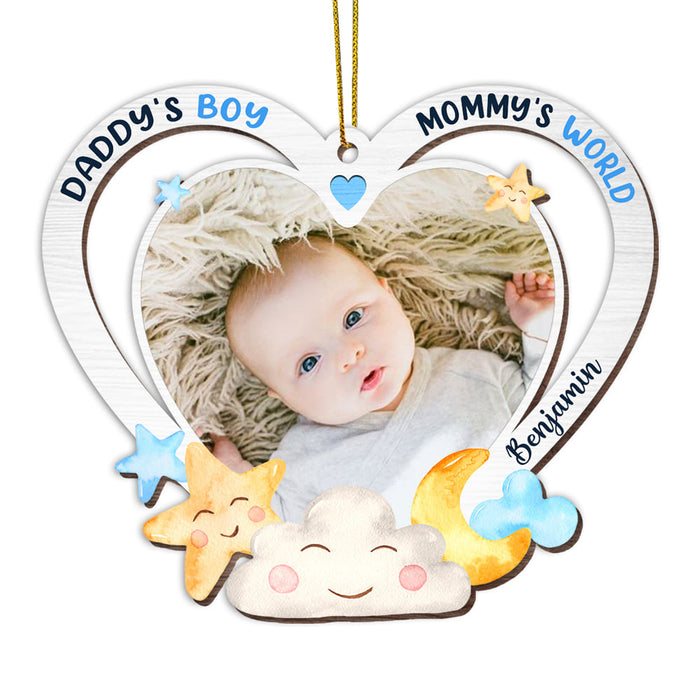 Personalized Gift For Newborn Baby Daddy And Mommy's World Photo Ornament 28272 1