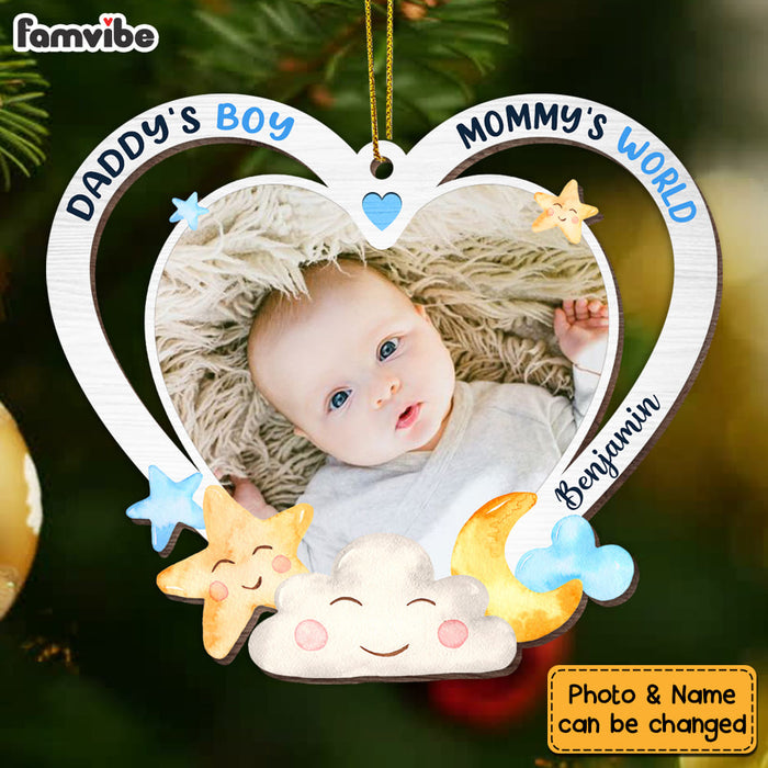 Personalized Gift For Newborn Baby Daddy And Mommy's World Photo Ornament 28272 1