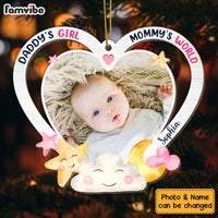 Personalized Gift For Newborn Baby Daddy And Mommy's World Photo Ornament 28272 thumb 1