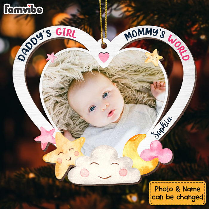Personalized Gift For Newborn Baby Daddy And Mommy's World Photo Ornament 28272 1
