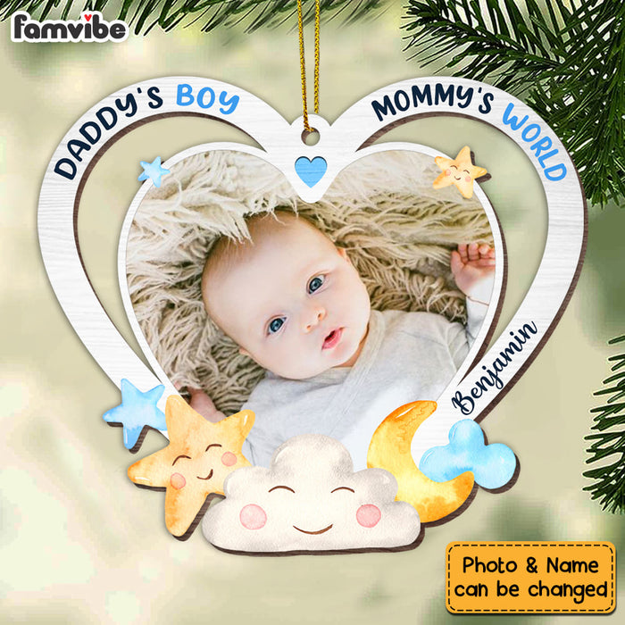 Personalized Gift For Newborn Baby Daddy And Mommy's World Photo Ornament 28272 1