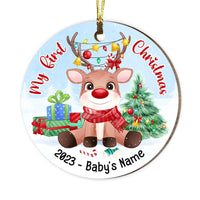 Personalized Newborn Baby Gift My 1st Christmas Cute Reindeer Circle Ornament 28280 thumb 1