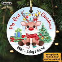 Personalized Newborn Baby Gift My 1st Christmas Cute Reindeer Circle Ornament 28280 thumb 1