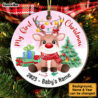 Personalized Newborn Baby Gift My 1st Christmas Cute Reindeer Circle Ornament 28280 thumb 1