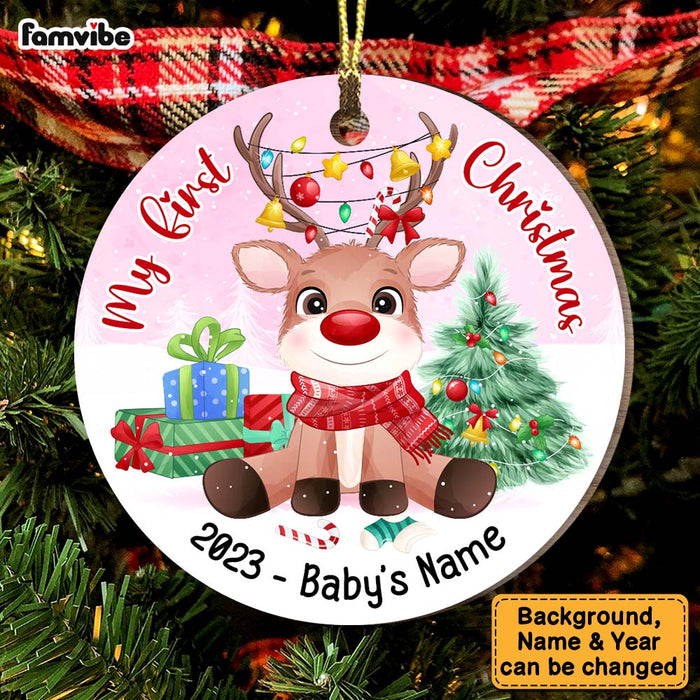 Personalized Newborn Baby Gift My 1st Christmas Cute Reindeer Circle Ornament 28280 1