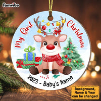 Personalized Newborn Baby Gift My 1st Christmas Cute Reindeer Circle Ornament 28280 thumb 1