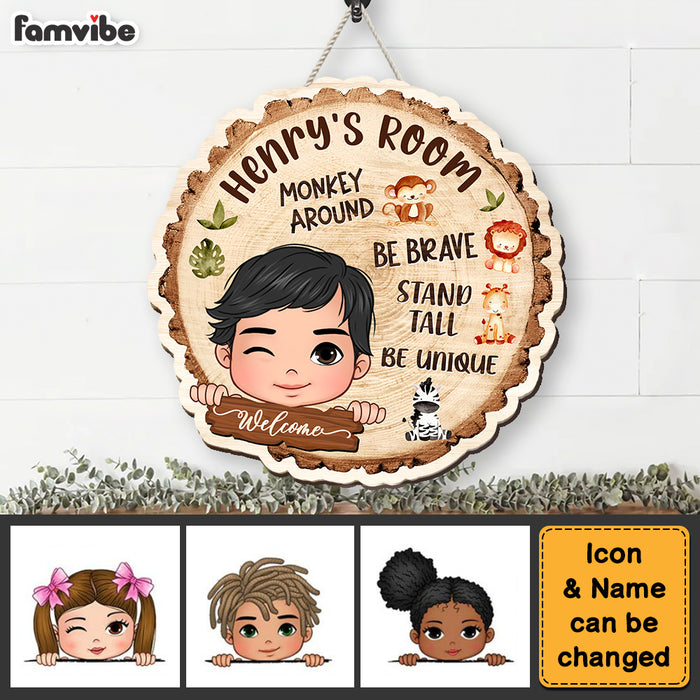 Personalized  Be Brave Monkey Around Wood Sign 28282 1