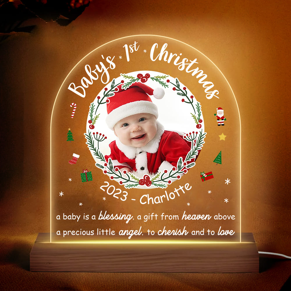 Personalized Photo Baby's First Christmas 28296 Plaque LED Lamp Night Light Primary Mockup