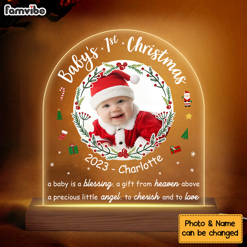 Personalized Photo Baby's First Christmas 28296 Plaque LED Lamp Night Light Primary Mockup