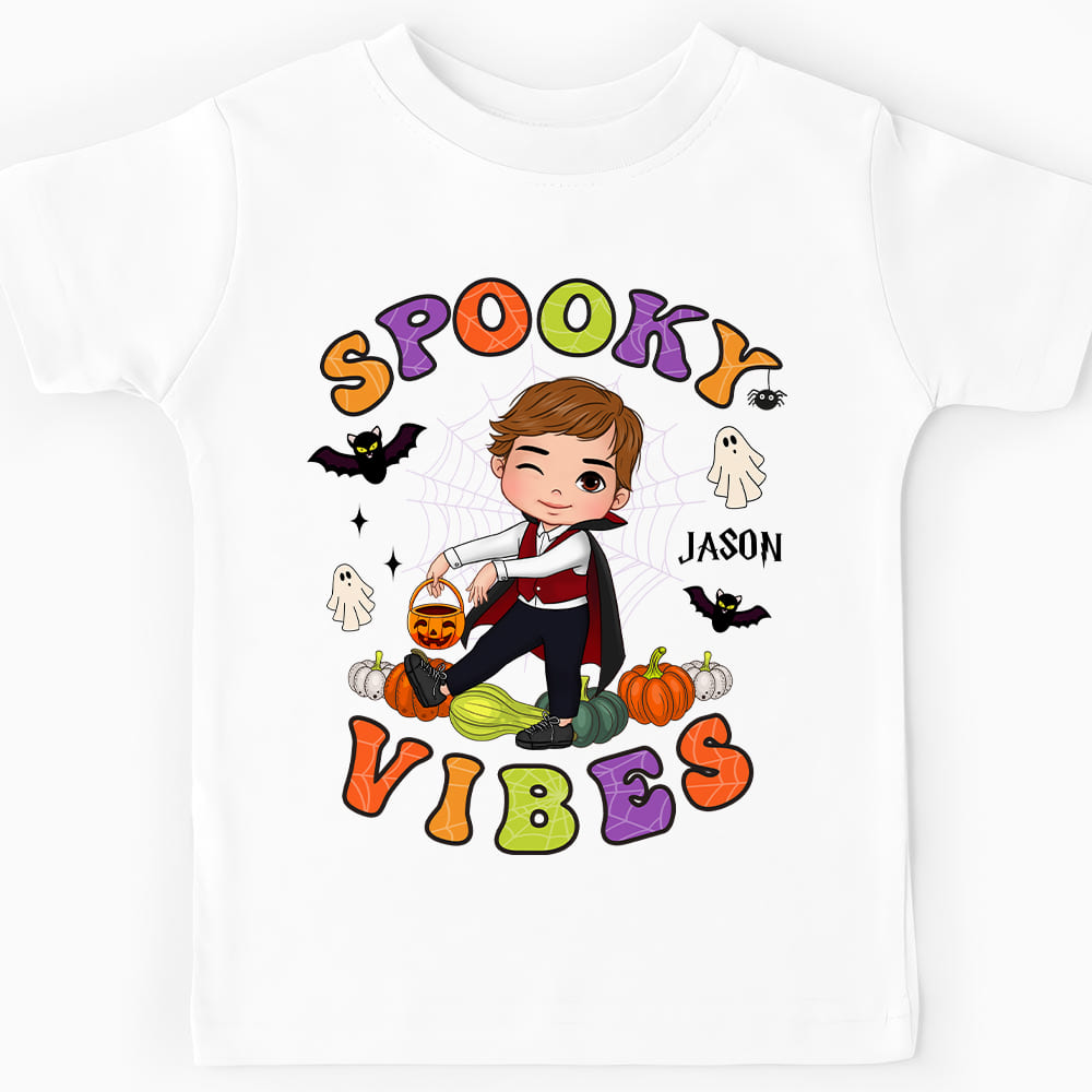 Personalized Gift For Grandson Spooky Vibes Kid T Shirt 28301 Mockup White