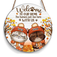 Personalized Gift For Cat Lover Welcome Fall Christmas Round Wood Sign 28317 thumb 1