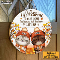 Personalized Gift For Cat Lover Welcome Fall Christmas Round Wood Sign 28317 thumb 1