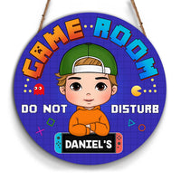 Personalized Birthday Gift For Grandson Game Room Do Not Disturb Round Wood Sign 28328 thumb 1
