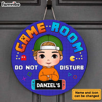 Personalized Birthday Gift For Grandson Game Room Do Not Disturb Round Wood Sign 28328 thumb 1