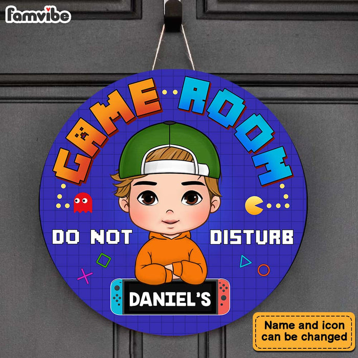 Personalized Birthday Gift For Grandson Game Room Do Not Disturb Round Wood Sign 28328 1