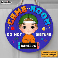 Personalized Birthday Gift For Grandson Game Room Do Not Disturb Round Wood Sign 28328 thumb 1