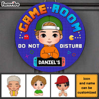 Personalized Birthday Gift For Grandson Game Room Do Not Disturb Round Wood Sign 28328 thumb 1