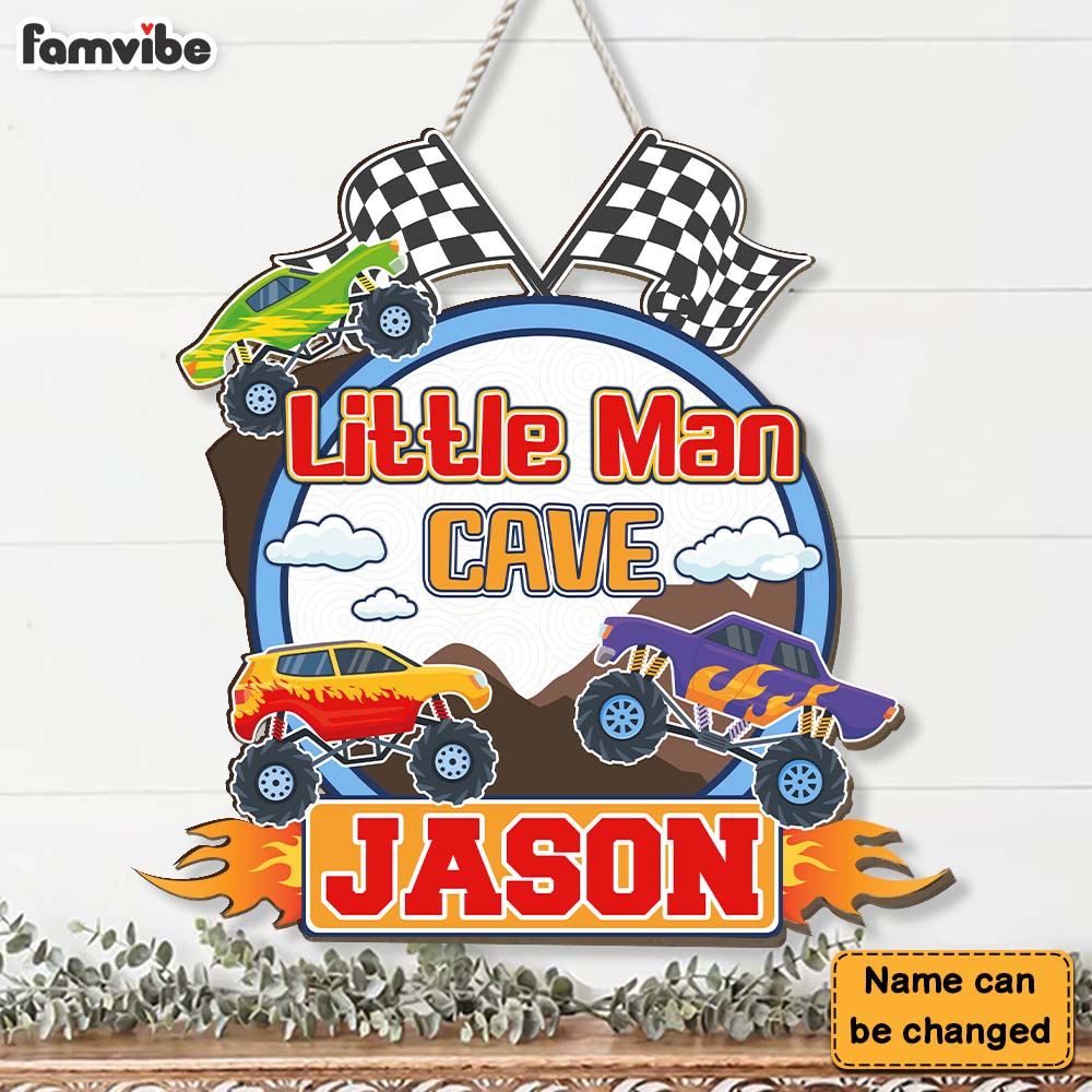 Personalized Gifts For Grandson Monster Car Little Man Cave Wood Sign 28334 Primary Mockup