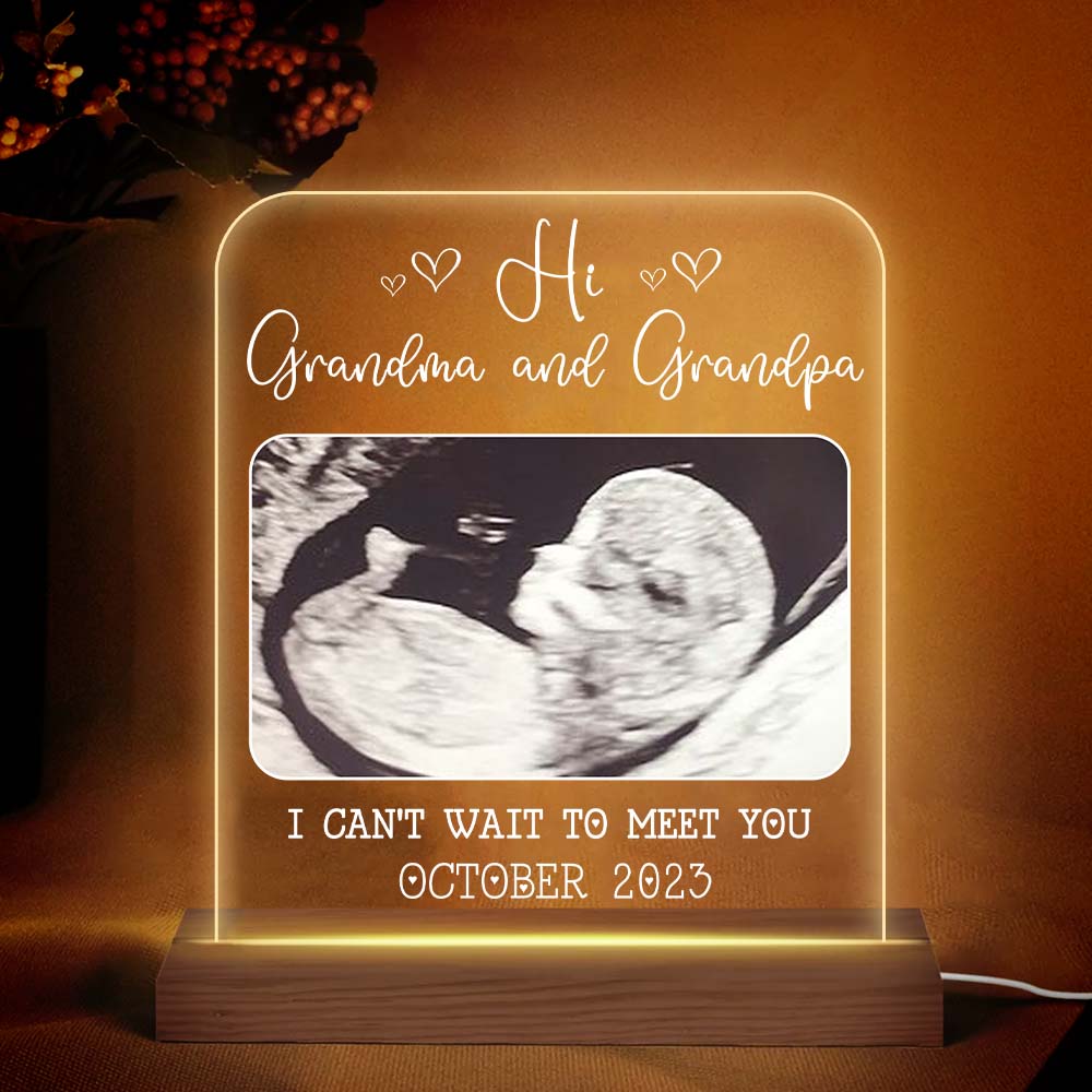 Personalized Baby Family Pregnancy Announcement Hi Grandma and Grandpa Plaque LED Lamp Night Light 28338 Primary Mockup