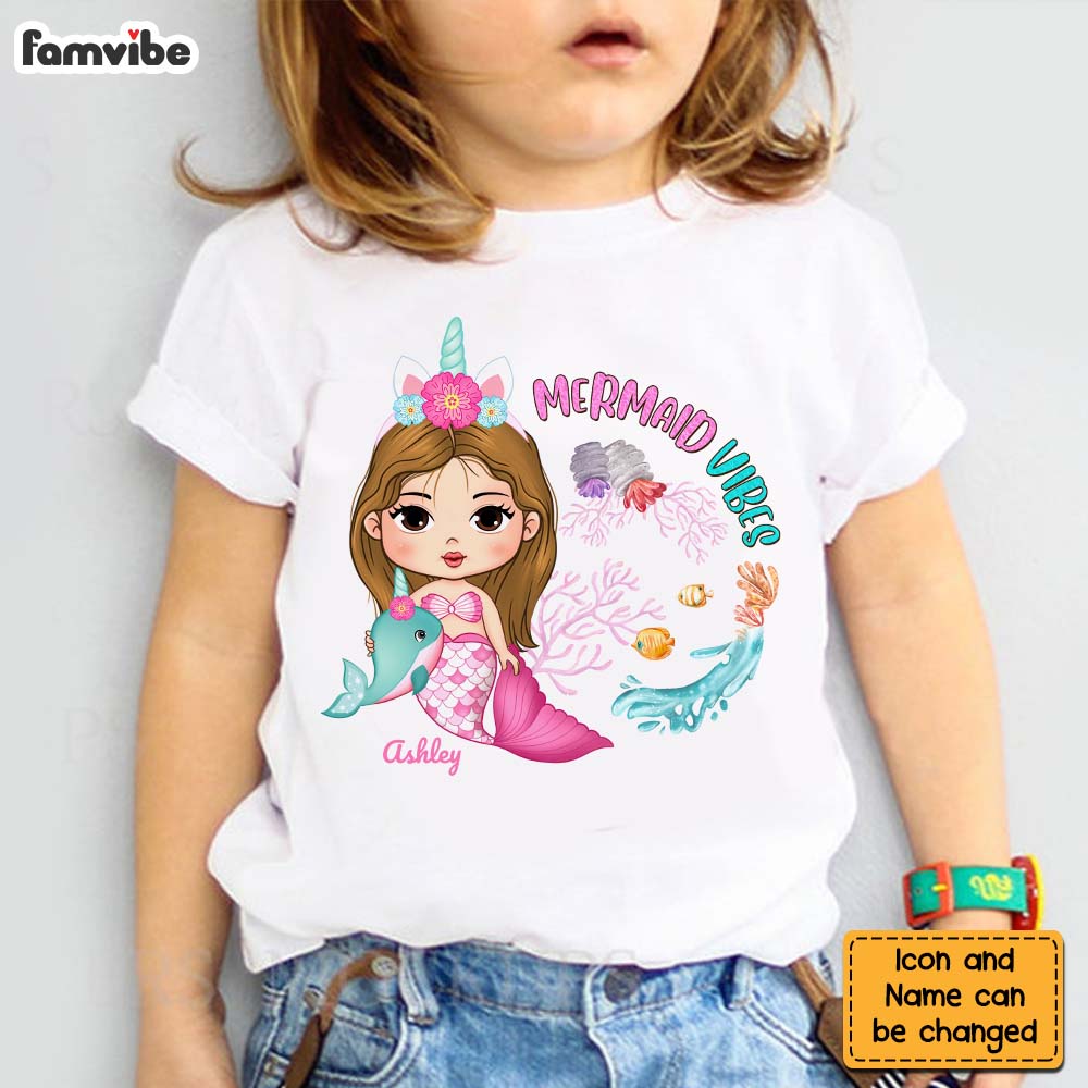 Personalized Gift For Mermaid Granddaughter 'Mermaid Vibes' Kid T Shirt 28339 Mockup White