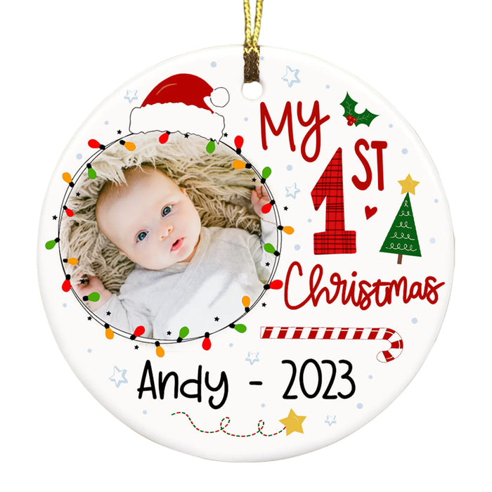 Personalized Gift For Baby Newborn My First Christmas Circle Ornament 28358 1