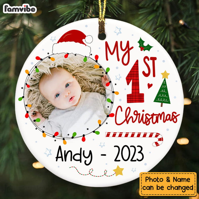 Personalized Gift For Baby Newborn My First Christmas Circle Ornament 28358 1