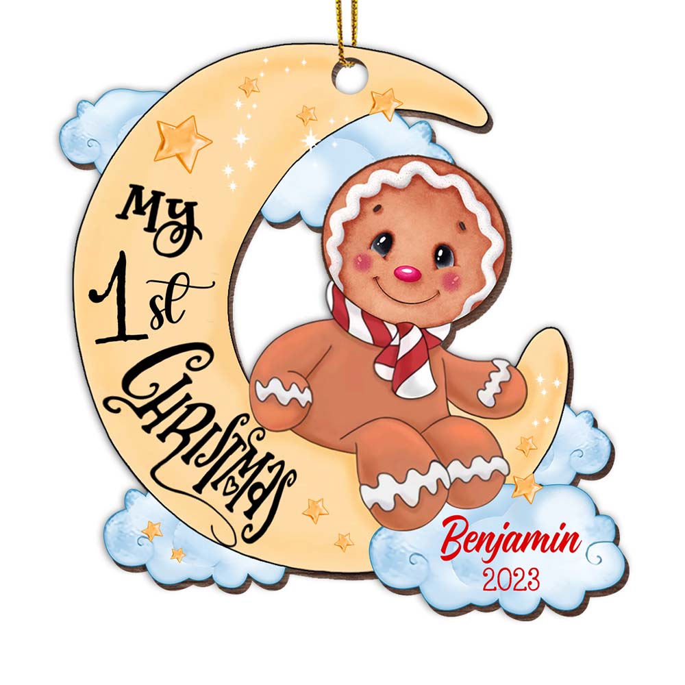 Personalized Ginger Cookie Baby And Moon First Christmas Ornament 28365 Primary Mockup