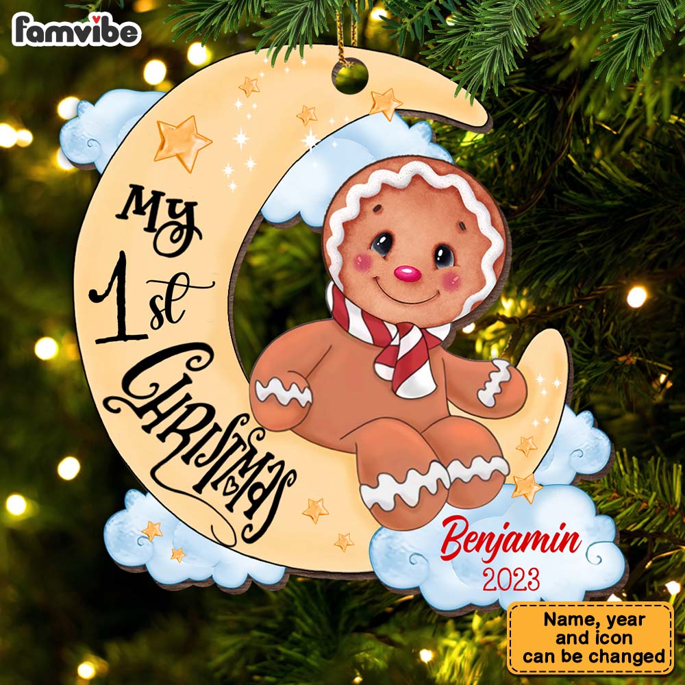 Personalized Ginger Cookie Baby And Moon First Christmas Ornament 28365 Primary Mockup