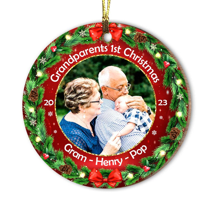 Personalized Grandparents First Christmas Upload Photo Circle Ornament 28368 1