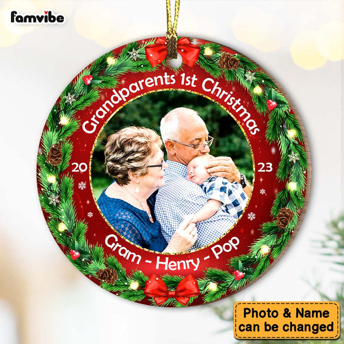 Personalized Grandparents First Christmas Upload Photo Circle Ornament 28368 1