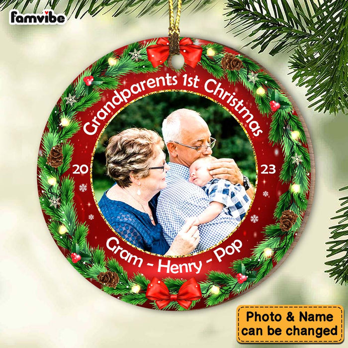 Personalized Grandparents First Christmas Upload Photo Circle Ornament 28368 1