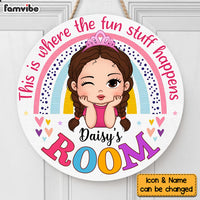 Personalized Birthday Gift For Granddaughter Where The Fun Stuff Happens Round Wood Sign 28376 thumb 1