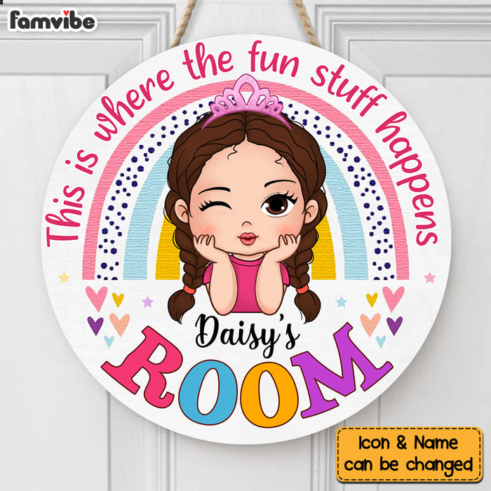 Personalized Birthday Gift For Granddaughter Where The Fun Stuff Happens Round Wood Sign 28376 1