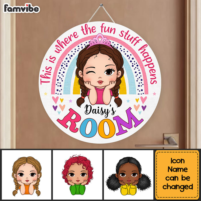 Personalized Birthday Gift For Granddaughter Where The Fun Stuff Happens Round Wood Sign 28376 1